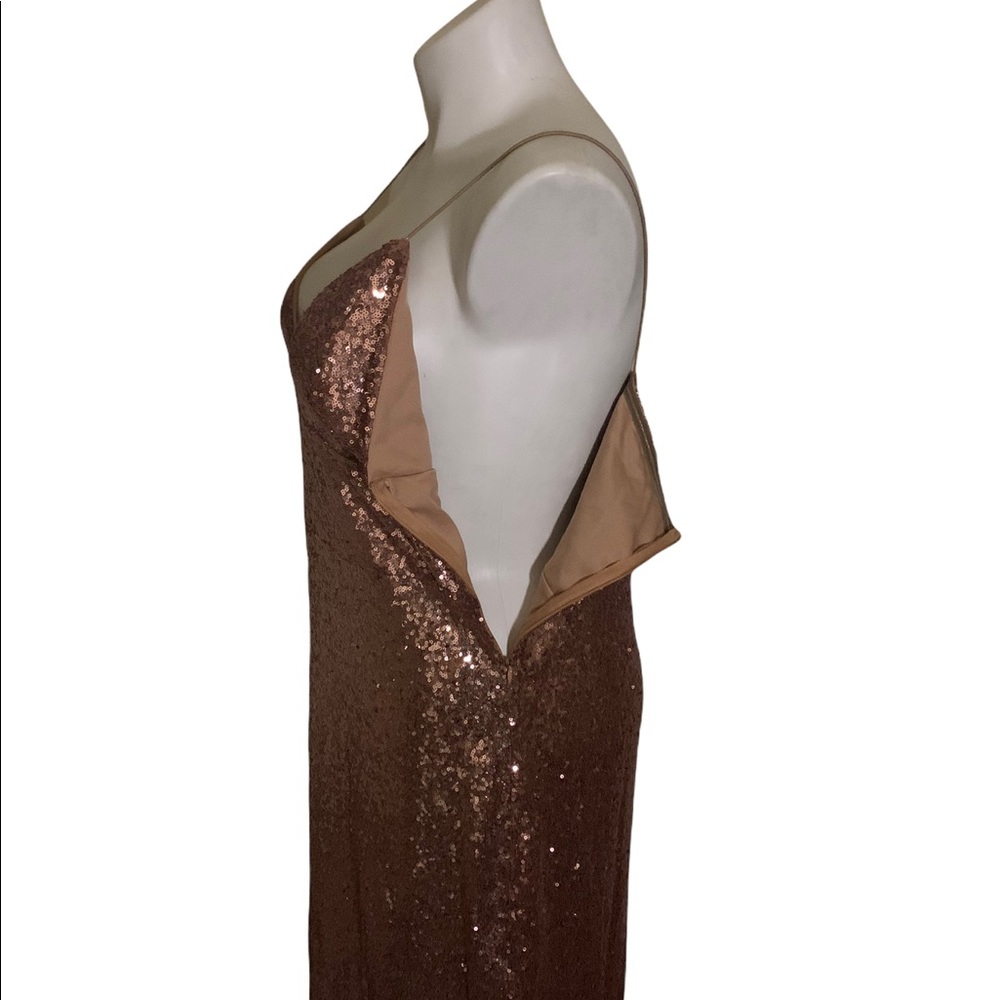 Club L for ASOS Rose Gold Sequin Cami Strap Midi Metallic Cocktail Dress Zipper - Picture 5 of 8